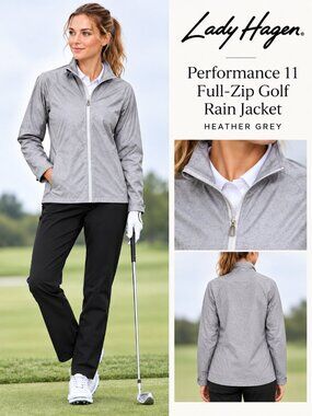 Lady Hagen Performance 11 Full-Zip Golf Rain Jacket Heather Grey